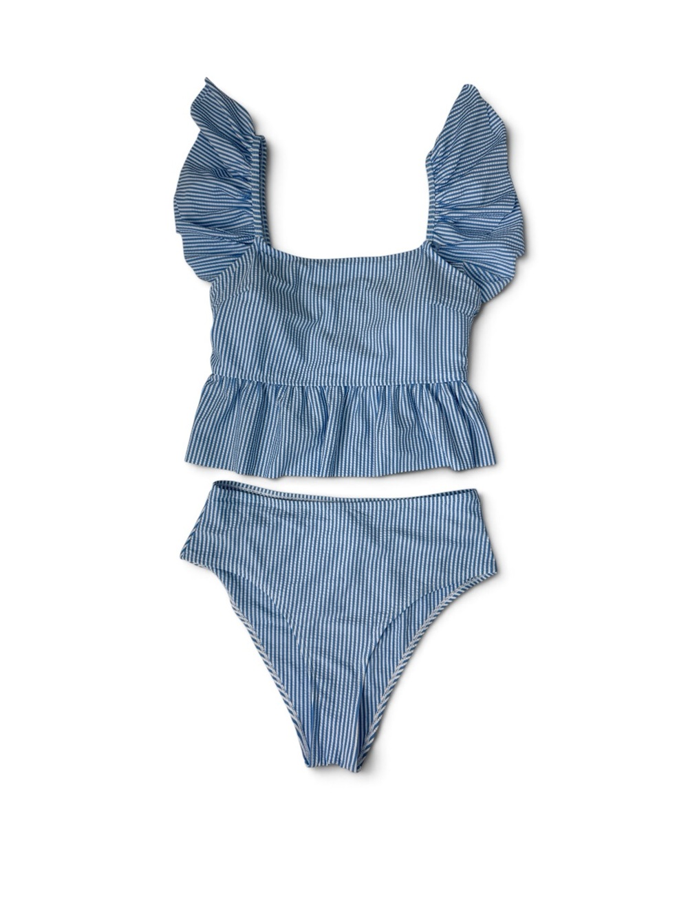 Blue Stripe Ruffle Two-Piece Swimsuit